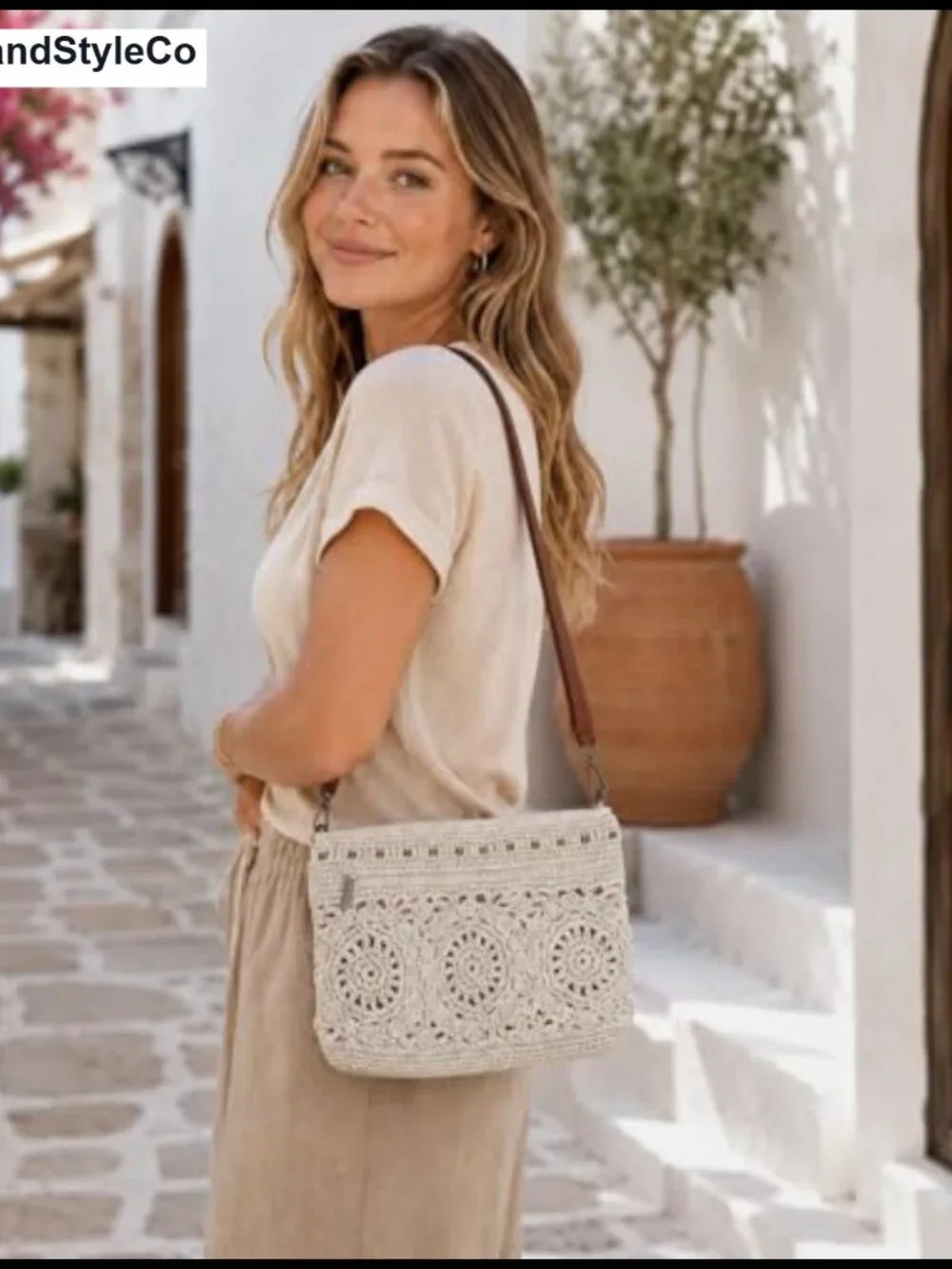 Woven Crossbody Bag for Women - Lightweight Crochet Purse with Adjustable Strap